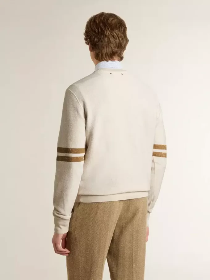 Weißes Baumwoll-Sweatshirt für Herren mit Aufdruck auf der Vorderseite Weißes Baumwoll-Sweatshirt für Herren mit Aufdruck auf der Vorderseite