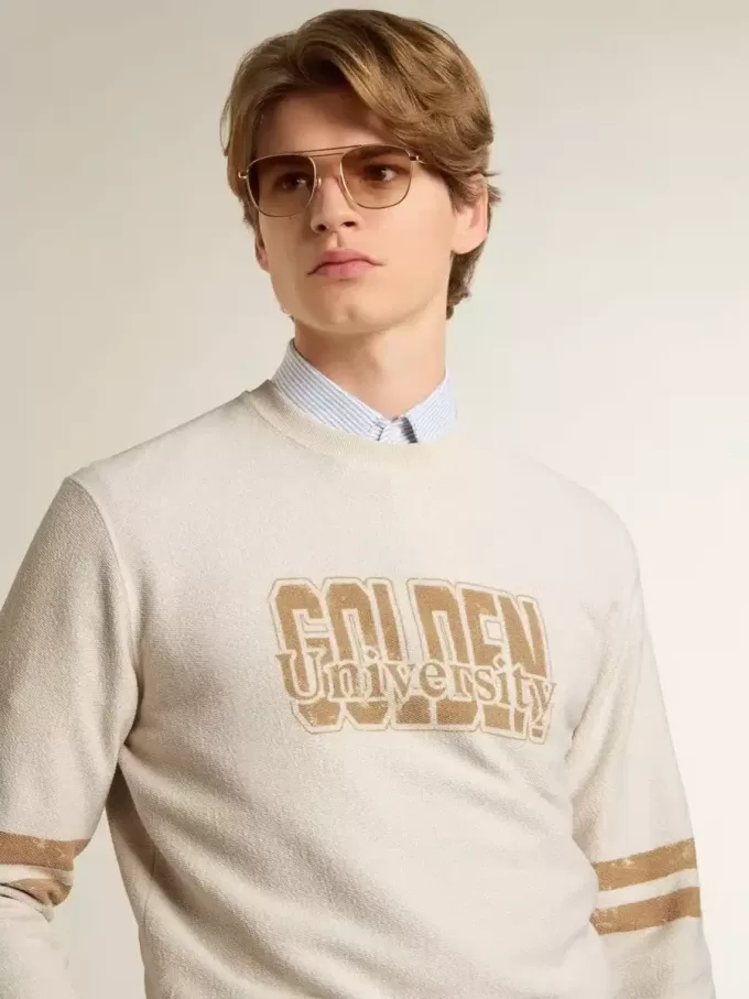 Weißes Baumwoll-Sweatshirt für Herren mit Aufdruck auf der Vorderseite Weißes Baumwoll-Sweatshirt für Herren mit Aufdruck auf der Vorderseite