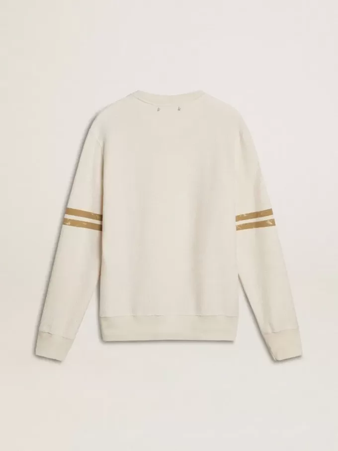Weißes Baumwoll-Sweatshirt für Herren mit Aufdruck auf der Vorderseite Weißes Baumwoll-Sweatshirt für Herren mit Aufdruck auf der Vorderseite