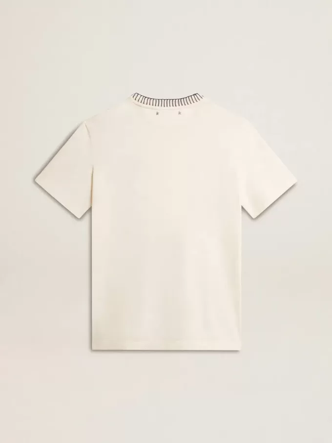 Weißes Baumwoll-T-Shirt für Damen mit Handstickerei