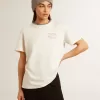 Weißes Baumwoll-T-Shirt für Damen mit Handstickerei