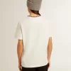 Weißes Baumwoll-T-Shirt für Damen mit Handstickerei