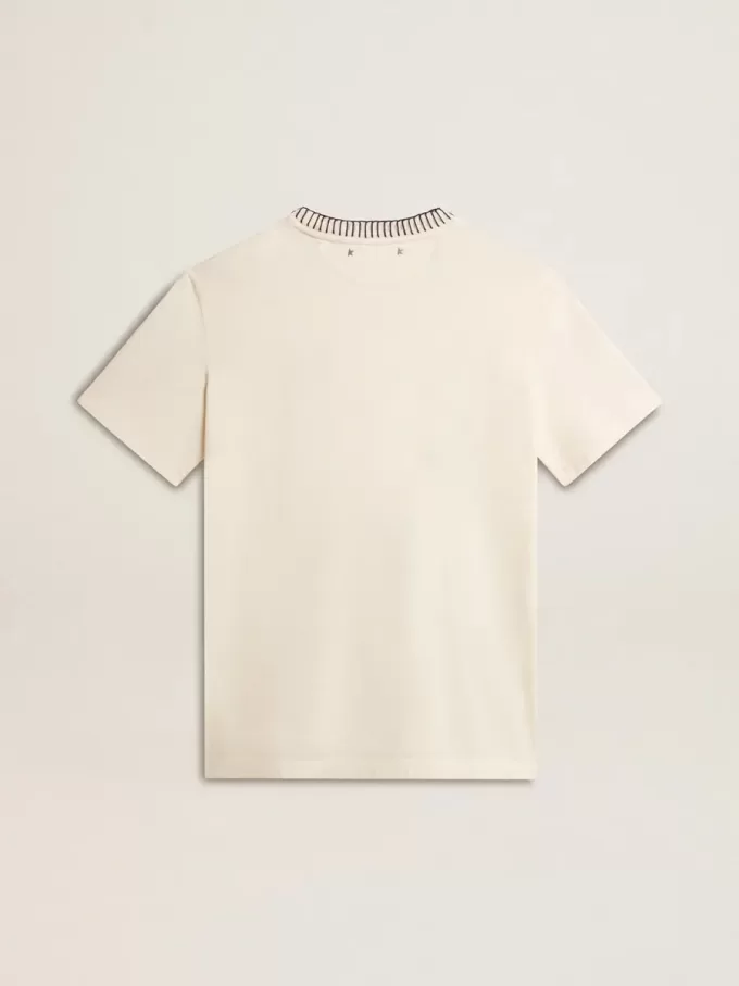 Weißes Baumwoll-T-Shirt für Damen mit Handstickerei