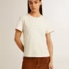 Weißes Baumwoll-T-Shirt für Damen mit Print und Stickerei