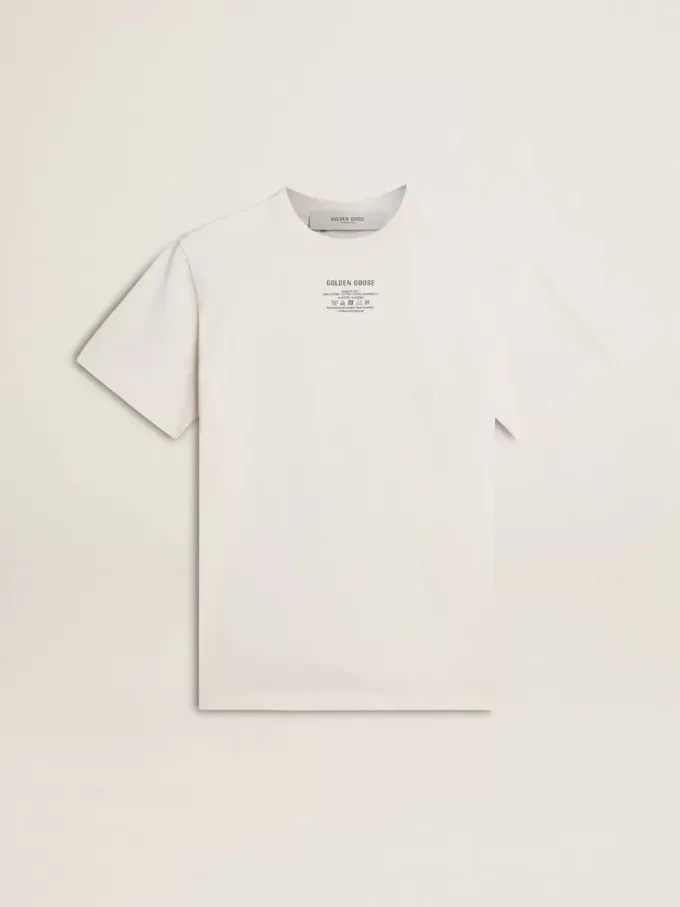 Weißes Baumwoll-T-Shirt für Damen mit schwarzer Aufschrift