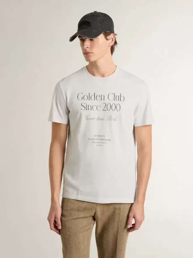 Weißes Baumwoll-T-Shirt für Herren mit grünem Aufdruck