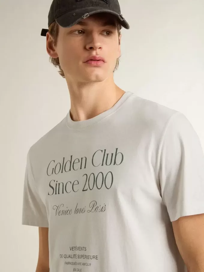 Weißes Baumwoll-T-Shirt für Herren mit grünem Aufdruck