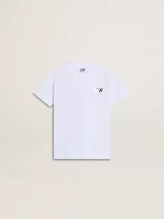 Weißes Baumwoll-T-Shirt für Kinder mit silbernem Aufdruck