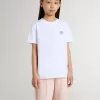 Weißes Baumwoll-T-Shirt für Kinder mit silbernem Aufdruck Weißes Baumwoll-T-Shirt für Kinder mit silbernem Aufdruck