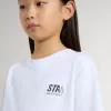 Weißes Baumwoll-T-Shirt für Kinder mit silbernem Aufdruck Weißes Baumwoll-T-Shirt für Kinder mit silbernem Aufdruck