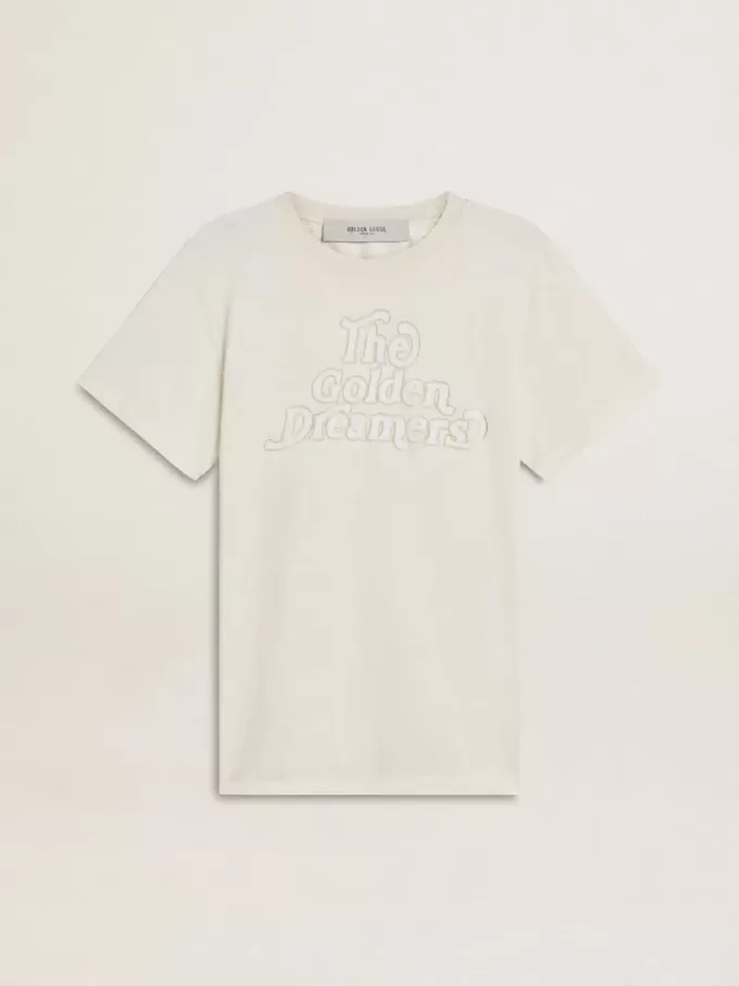 Weißes Damen-T-Shirt mit Aufdruck auf der Vorderseite