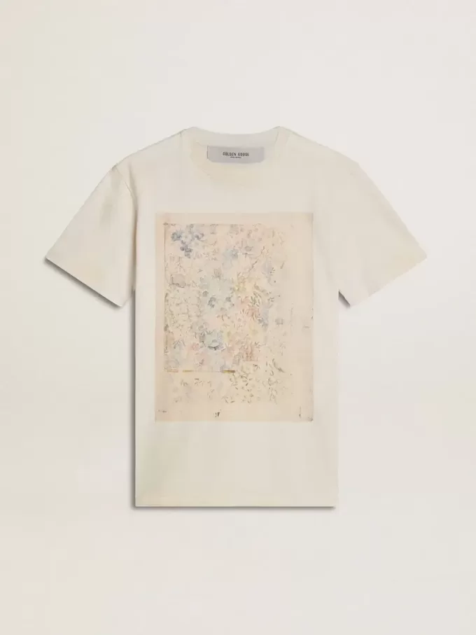 Weißes Damen-T-Shirt mit Blumenprint
