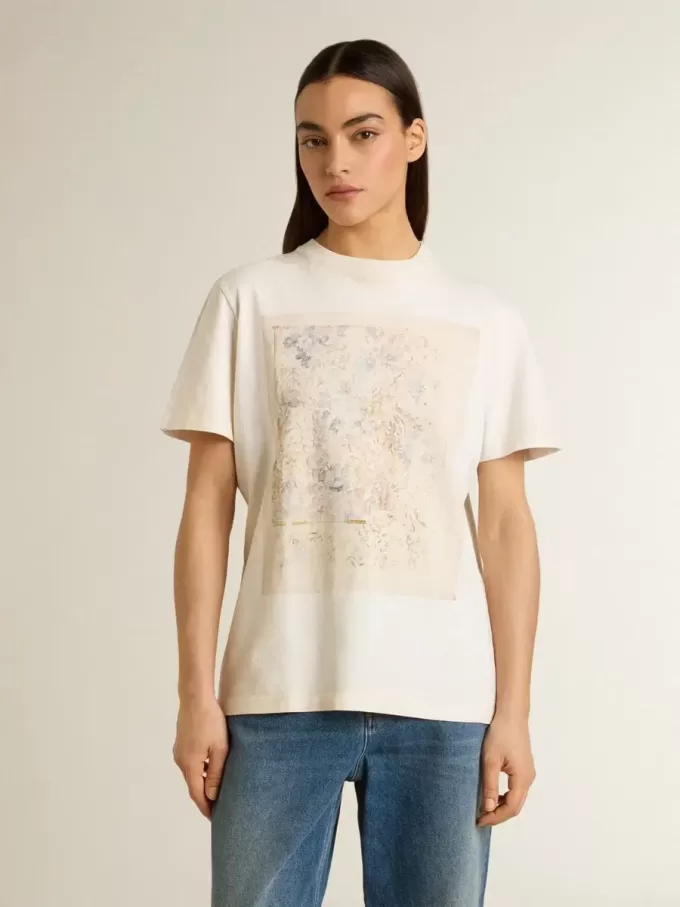 Weißes Damen-T-Shirt mit Blumenprint