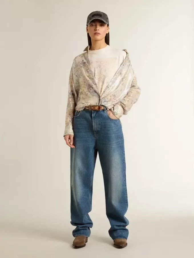 Weißes Damen-T-Shirt mit Blumenprint