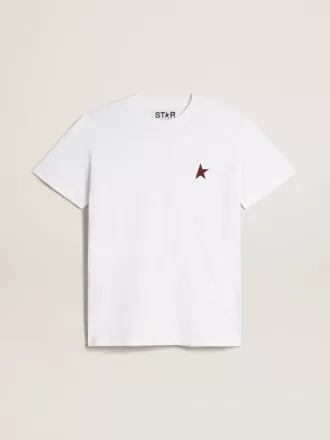 Weißes Damen-T-Shirt mit burgunderrotem Stern auf der Vorderseite