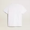 Weißes Damen-T-Shirt mit burgunderrotem Stern auf der Vorderseite