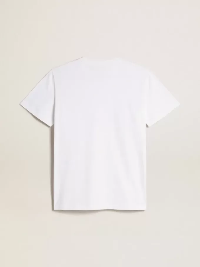 Weißes Damen-T-Shirt mit burgunderrotem Stern auf der Vorderseite