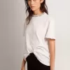 Weißes Damen-T-Shirt mit Cabochon-Kristallen