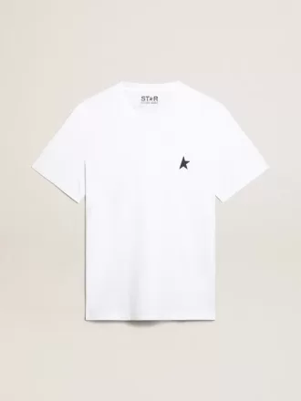 Weißes Damen-T-Shirt mit dunkelblauem Stern auf der Vorderseite
