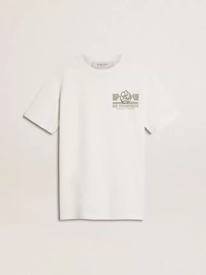 Weißes Damen-T-Shirt mit schwarzem Aufdruck auf der Brust
