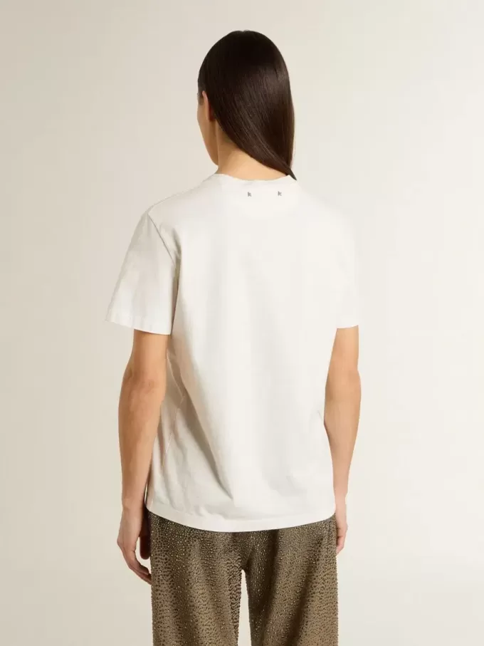 Weißes Damen-T-Shirt mit schwarzem Aufdruck auf der Brust