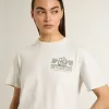 Weißes Damen-T-Shirt mit schwarzem Aufdruck auf der Brust