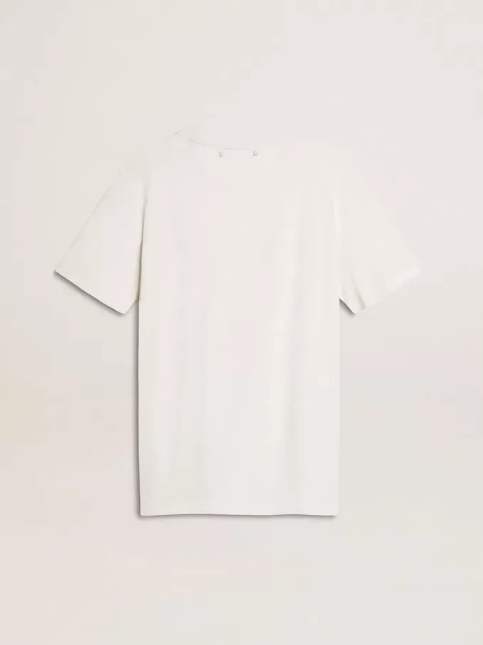 Weißes Damen-T-Shirt mit schwarzem Aufdruck auf der Brust