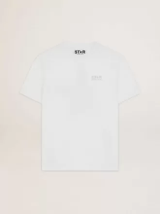Weißes Damen-T-Shirt mit silbernem Glitzerlogo und Stern