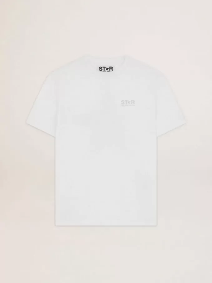 Weißes Damen-T-Shirt mit silbernem Glitzerlogo und Stern