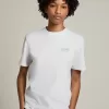 Weißes Damen-T-Shirt mit silbernem Glitzerlogo und Stern