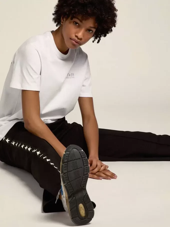 Weißes Damen-T-Shirt mit silbernem Glitzerlogo und Stern