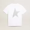 Weißes Damen-T-Shirt mit silbernem Glitzerlogo und Stern