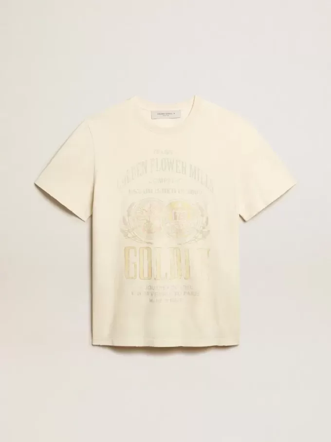 Weißes Herren-T-Shirt aus Baumwolle mit Print auf der Vorderseite