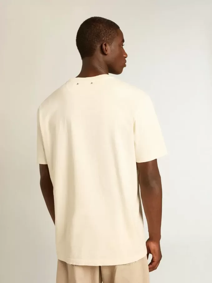 Weißes Herren-T-Shirt aus Baumwolle mit Print auf der Vorderseite