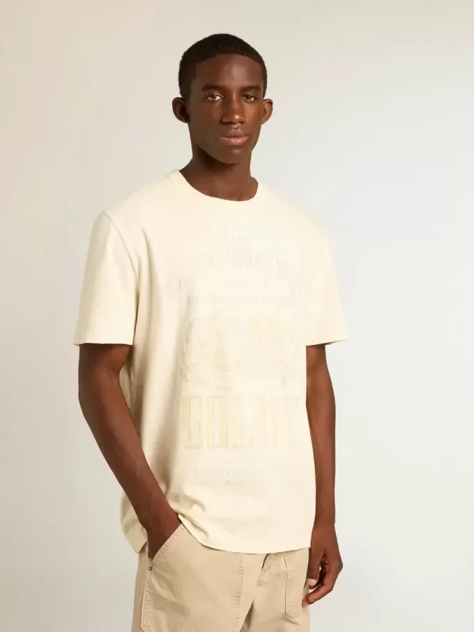 Weißes Herren-T-Shirt aus Baumwolle mit Print auf der Vorderseite
