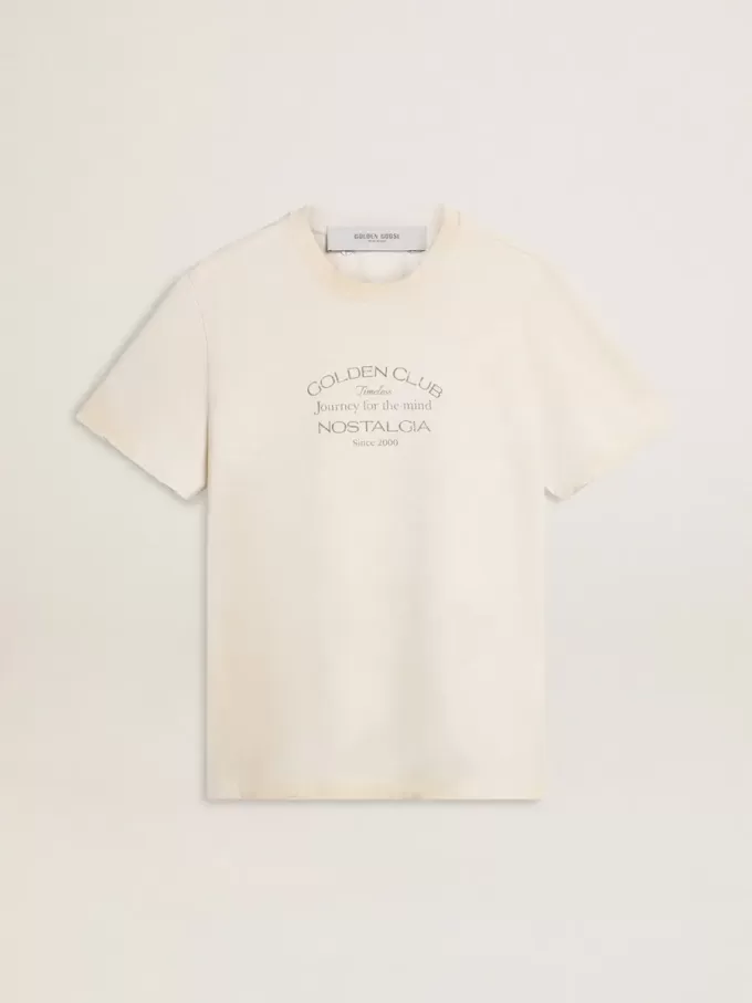 Weißes Herren-T-Shirt im Vintage-Look mit Aufdruck auf der Vorderseite Weißes Herren-T-Shirt im Vintage-Look mit Aufdruck auf der Vorderseite