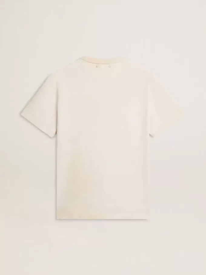 Weißes Herren-T-Shirt im Vintage-Look mit Aufdruck auf der Vorderseite Weißes Herren-T-Shirt im Vintage-Look mit Aufdruck auf der Vorderseite