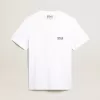 Weißes Herren-T-Shirt mit dunkelblauem Stern auf dem Rücken Weißes Herren-T-Shirt mit dunkelblauem Stern auf dem Rücken