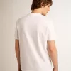 Weißes Herren-T-Shirt mit silbernem Glitzerstern auf der Vorderseite