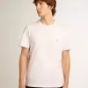 Weißes Herren-T-Shirt mit silbernem Glitzerstern auf der Vorderseite