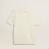 Weißes Jacquard-Strick-Poloshirt für Herren