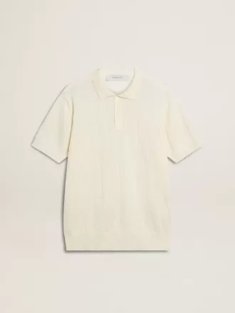 Weißes Jacquard-Strick-Poloshirt für Herren