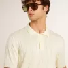 Weißes Jacquard-Strick-Poloshirt für Herren