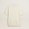Weißes Jacquard-Strick-Poloshirt für Herren