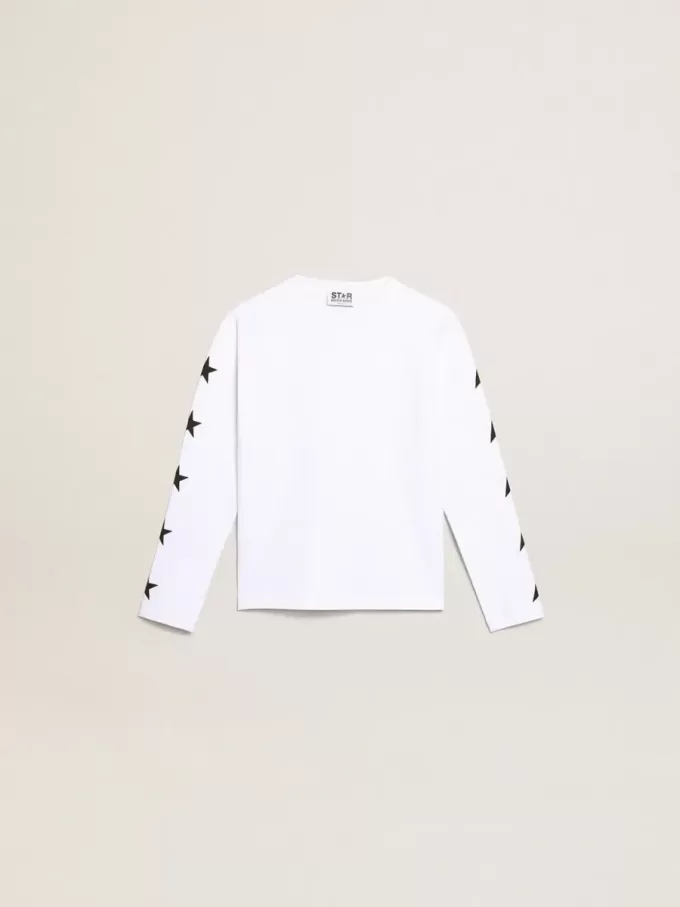 Weißes Langarm-T-Shirt mit kontrastierenden schwarzen Sternen