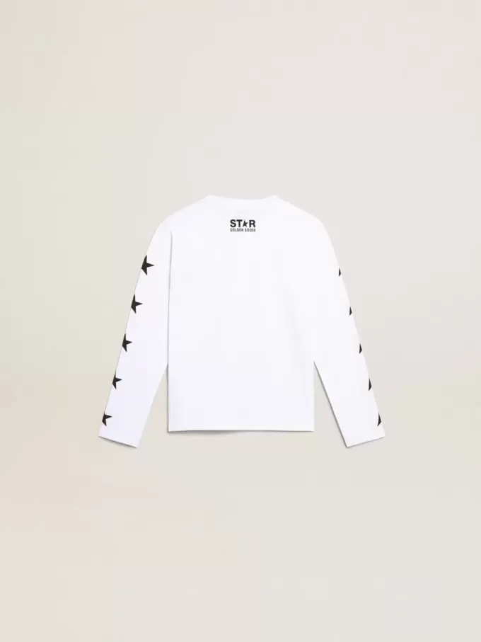 Weißes Langarm-T-Shirt mit kontrastierenden schwarzen Sternen