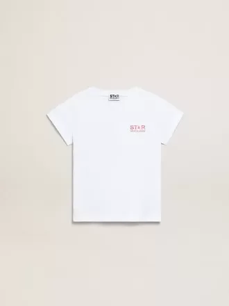 Weißes Mädchen-T-Shirt mit rosa Glitzerlogo und Maxi-Stern