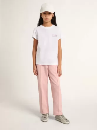 Weißes Mädchen-T-Shirt mit rosa Glitzerlogo und Maxi-Stern