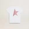 Weißes Mädchen-T-Shirt mit rosa Glitzerlogo und Maxi-Stern