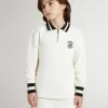 Weißes Polo-Sweatshirt aus Baumwolle für Kinder mit Stickerei auf der Brust und Aufdruck auf dem Rücken